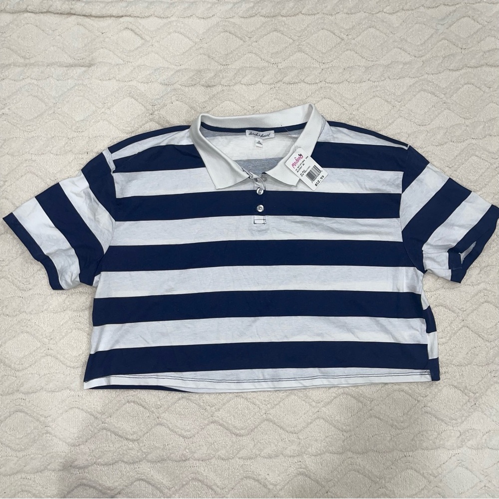 Navy Blue & White Crop Top